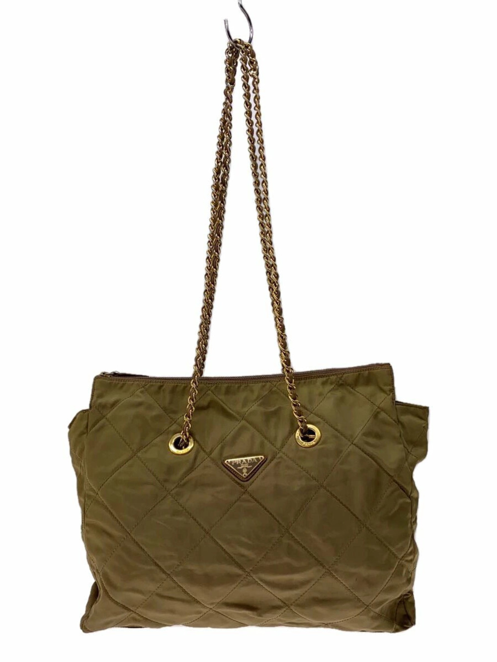 Prada Quilted Chain Shoulder Bag unevenness Khaki Green